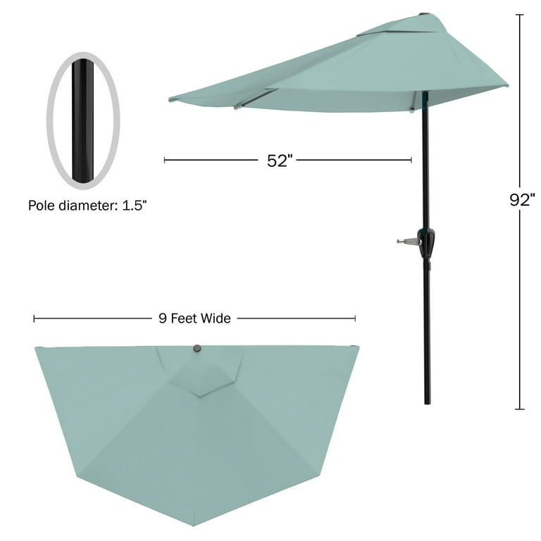 dusty green patio umbrella Pure Garden 9 ft. Half Round Patio Market Umbrella in Dusty Green
