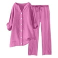 thumbnail image 1 of Conjuntos de 2 piezas para mujer: blusa de pierna ancha y pantalones elásticos. Camisa informal con cuello en V y bolsillos. Ropa urbana para todas las estaciones., 1 of 3