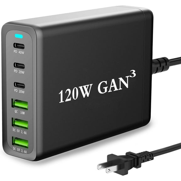 USB C Charger Block, Fast Charging Station,120w Multiple Port Fast Charging Station USB C Wall Charger Block Comaptible for MacBook Surface Thinkpad Dell Steam Deck iPad iPhone 14 13 12 Pro Max