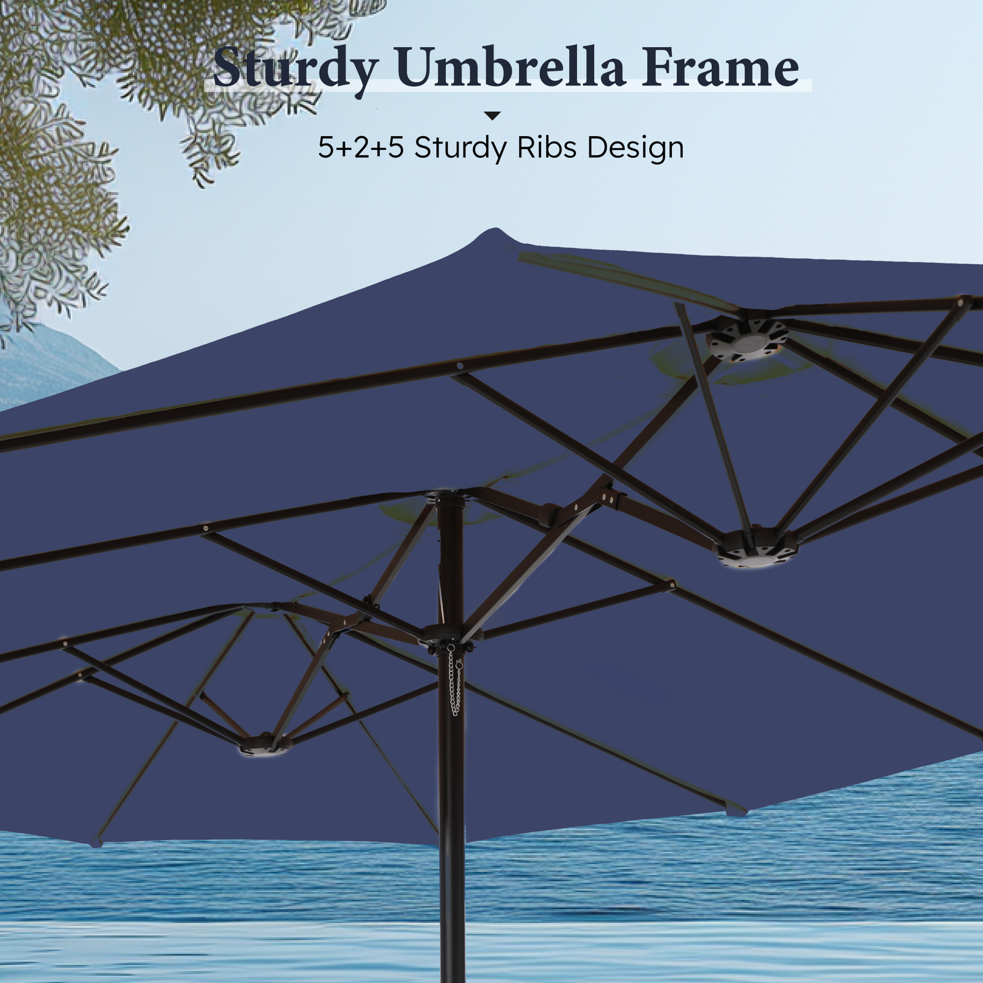 Summit Living 15 FT  Double-Sided Patio Umbrella with Base Large Outdoor Table Umbrella Navy Blue - image 2 of 11