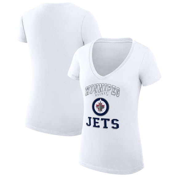 Women's G-III 4Her by Carl Banks White Winnipeg Jets Super-Slim Fit Lightweight Team Logo Graphic V-Neck T-Shirt