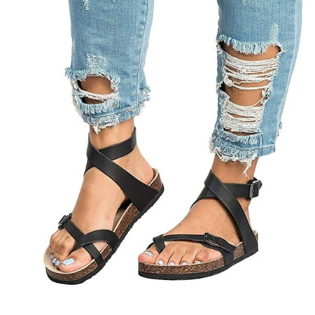 

1 Pair Women Sandals Flat Ankle Buckle Anti-slip Breathable for Summer Beach 39