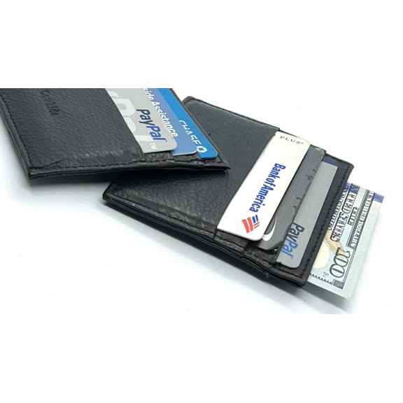 Black Genuine Leather Men's Bifold Wallet Credit Card Holder Zip Around Minimalist Ultra Thin Set of 2