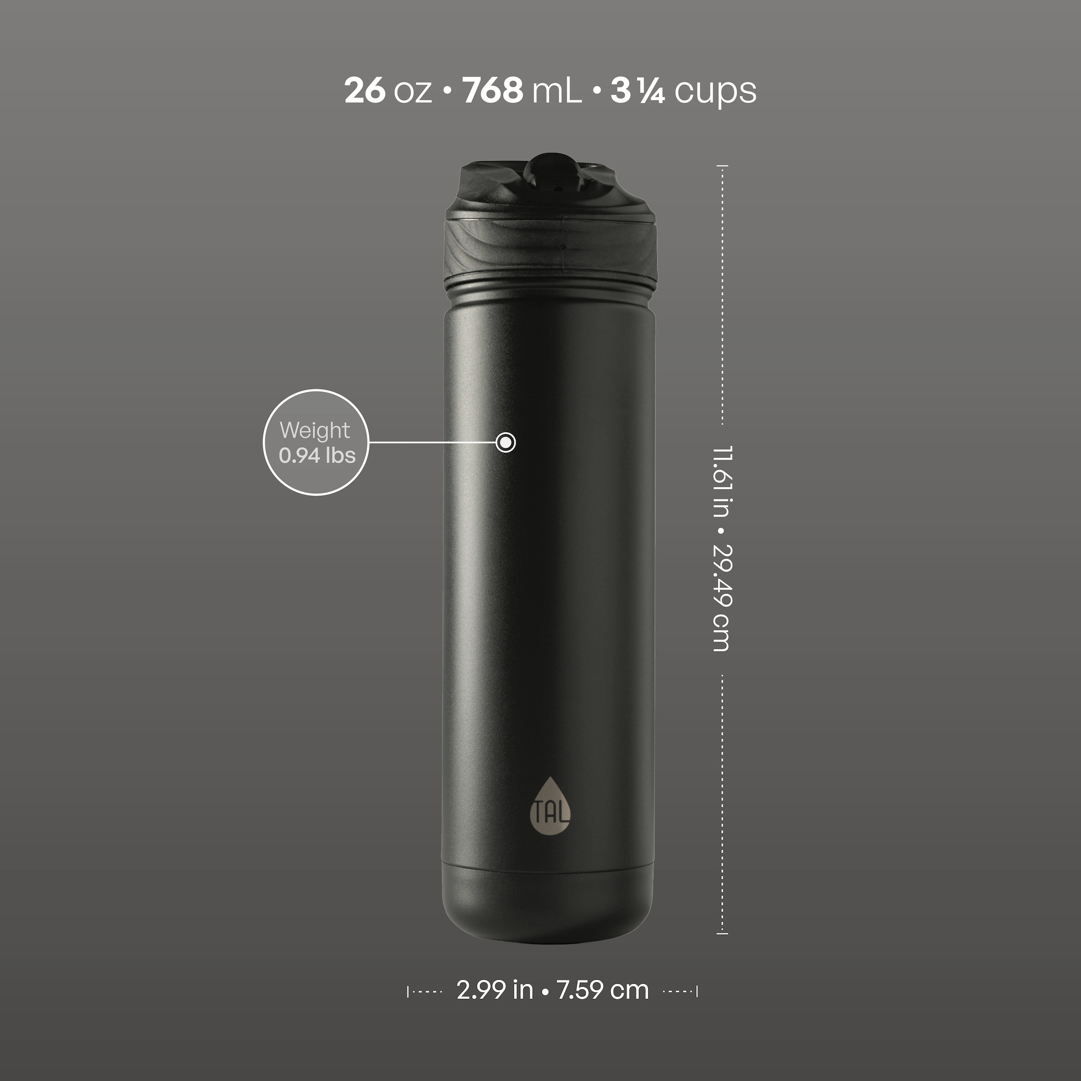 TAL Ranger Stainless Steel Water Bottle, 26 oz, Black photo 4