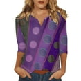 thumbnail image 2 of 3/4 Sleeve Tops for Women Summer Notched V Neck Plain T Shirts Casual Cute Three Quarter Length Blouses Purple S, 2 of 5