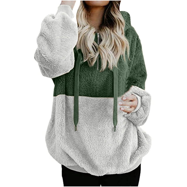 Birdeem Sweat à Capuche Patchwork pour Femmes Fermeture Éclair Manches Longues Hauts Blouse