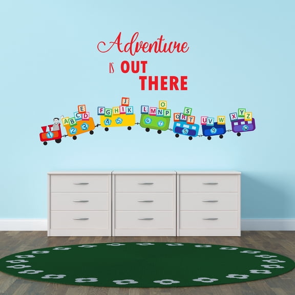 Day Care Wall Decals for Boy's Bedroom - Running Train Carrying Alphabets Wall Sticker Decal With Easy Installation Instructions Kid's Bedroom Decal Wall Sticker - Size: 30 In x 15 In