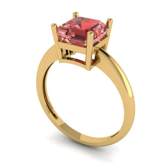 2 ct Asscher Cut Natural Garnet Solitaire Engagement Ring for Women in 18K Yellow Gold