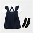 thumbnail image 5 of ATOGUTA Uniform Dresses For Girls Summer Short Sleeve Ruffle A Line Cute Vacation Beach Mini Tshirt Dress Size 3T-15, Navy, 5 of 7