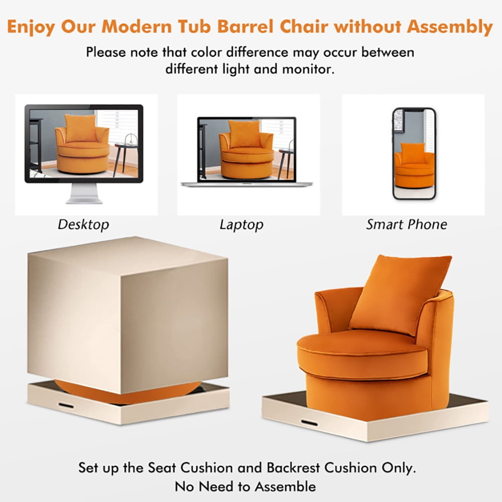 Finihen 360 Degree Swivel Chair, Modern 360Â° Swivel Barrel Chair with No Assembly Needed, for Relaxing Reading Gaming TV Watching, Orange