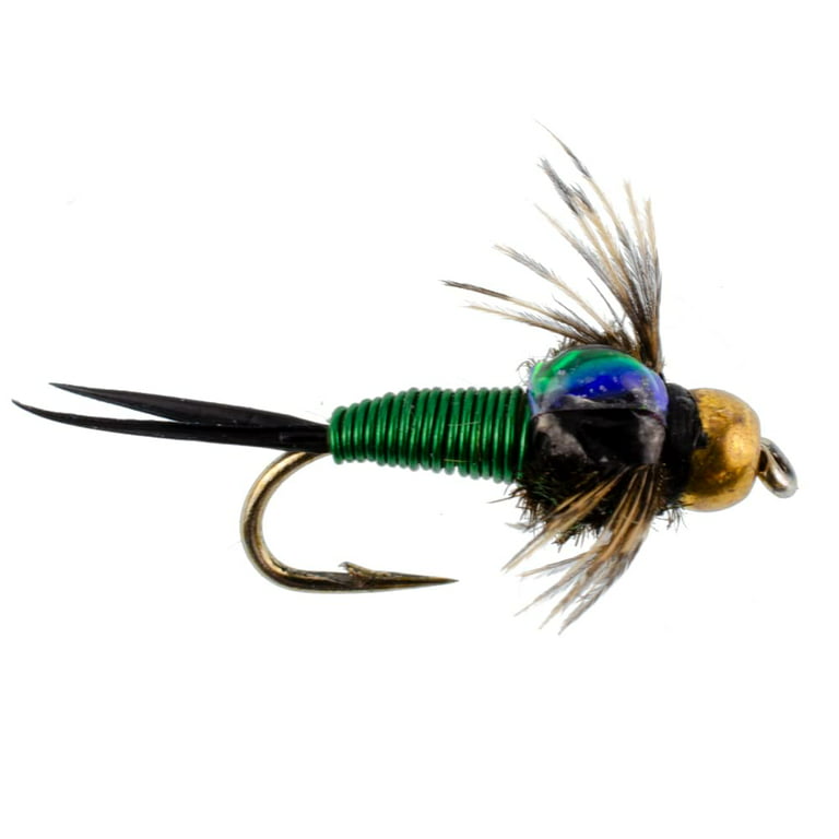The Fly Fishing Place Bead Head Green Copper John Nymph Fly Fishing Flies -  Set of 6 Flies Hook Size 18 