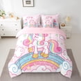 thumbnail image 2 of Feelyou Cartoon Rainbow Unicorn Twin Bedding Sets 7pcs for Kids, Stars Clouds Girl Bedding Comforter Set, Psychedelic Galaxy Sheet Sets, Pink, 2 of 8