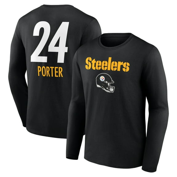 Men's Joey Porter Jr. Black Pittsburgh Steelers Team Wordmark Player Name & Number Long Sleeve T-Shirt