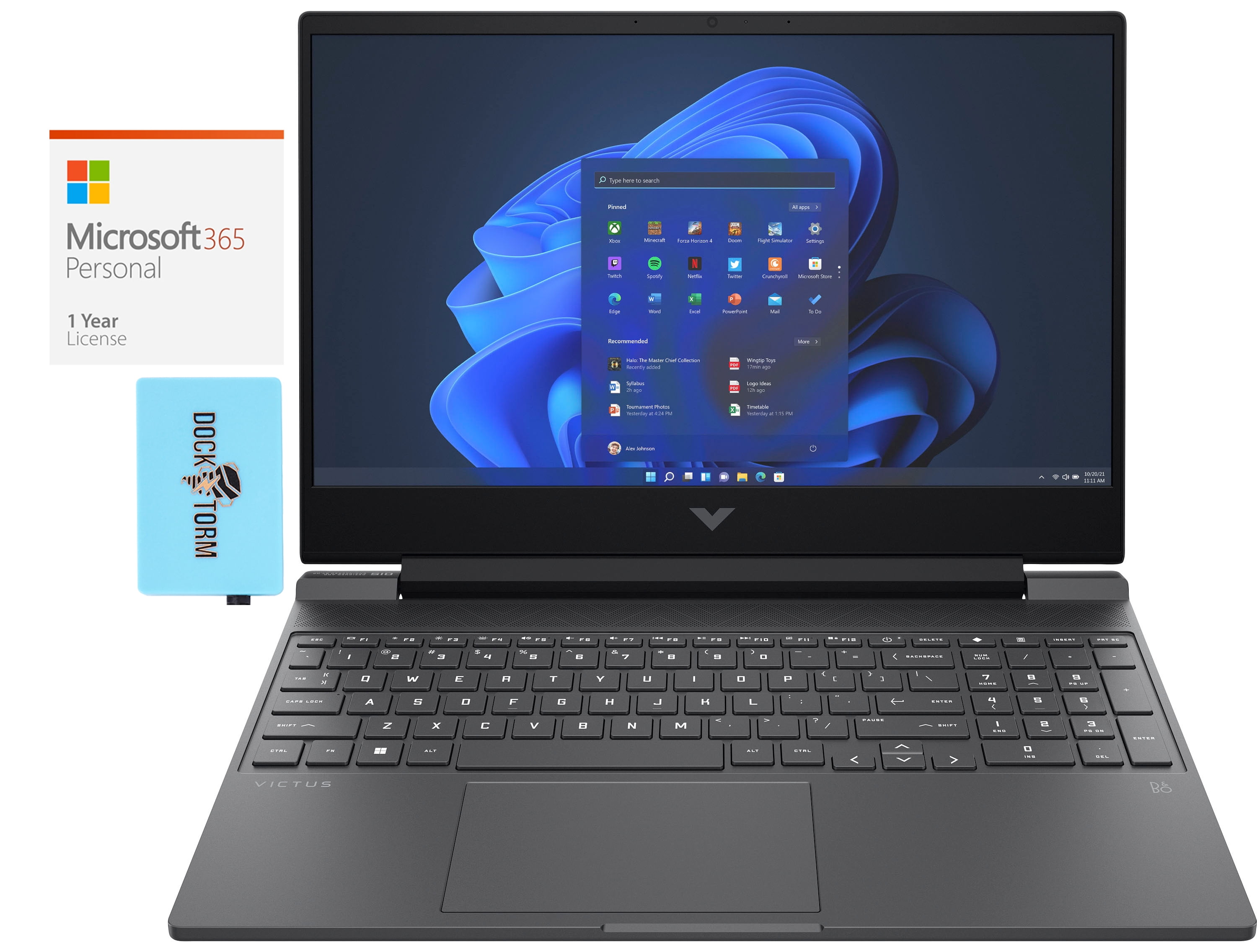 HP Victus 15-fa0032dx Gaming & Entertainment Laptop (Intel i7-12650H 10-Core, 15.6" 144Hz Full HD (1920x1080), NVIDIA RTX 3050 Ti, 16GB RAM, Win 11 Pro) with Microsoft 365 Personal , Hub