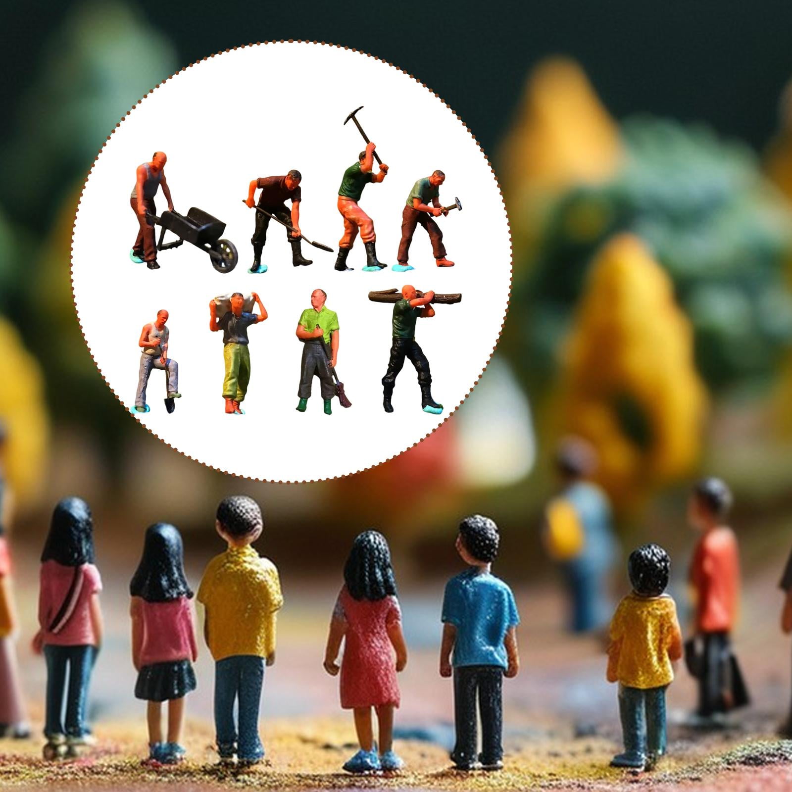 Dualoai 8Pcs 1:64 Scale Worker People Figure for Diorama Micro Landscape Centerpiece