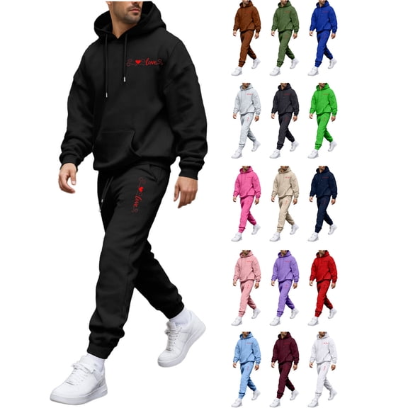 mihongmao Y2k Outfits for Men Casual Pullover Hooded Sports Print Long Sleeve Trousers Two-Piece Elastic Waist Tracksuit Purple 2X