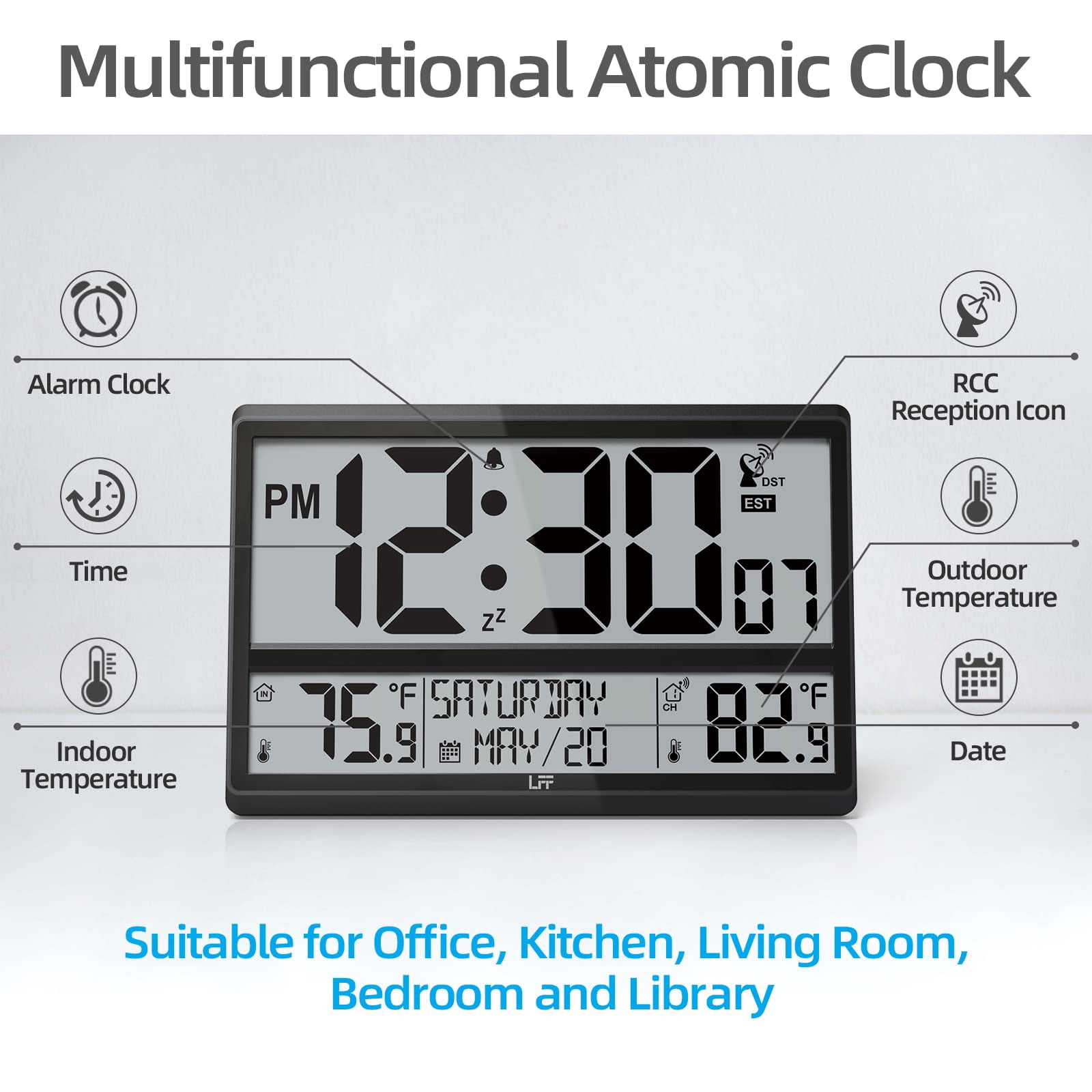 LFF Atomic 14.20" Digital Outdoor Wall Clock, Battery Operated