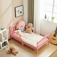 thumbnail image 2 of Ktaxon Wood Bed Solid, Platform Bedroom Furniture with Safety Rails Pink, 2 of 7