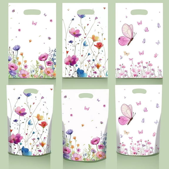 HOARBOEG 25 Pack Spring Floral Canvas Tote Bags, Reusable Flower Tote Bags with Handles for Women , Cute Party Favor Gift Bags for Birthday Wedding Bridal Shower