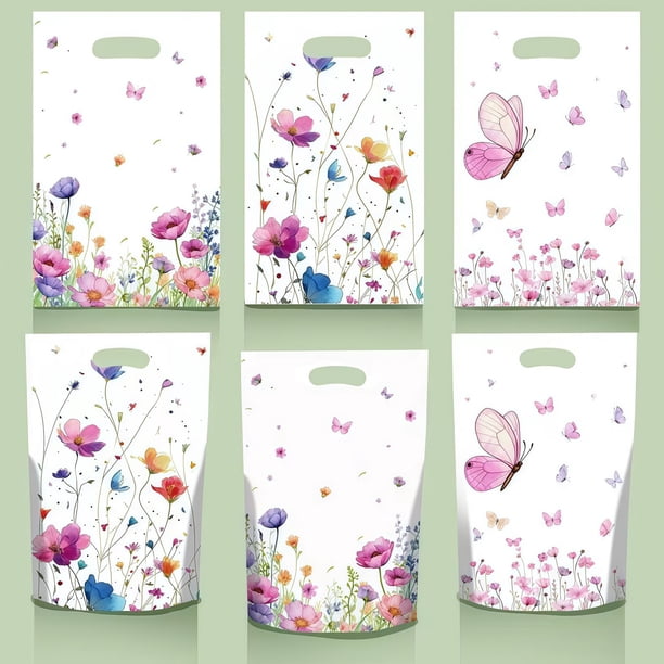 Bolsas de 25 bolsas florales de primavera - Bolsas de regalo de lienzo floral adorables • Bolsas reutilizables de regalos florales con asas • Despedida de soltera de boda de primavera