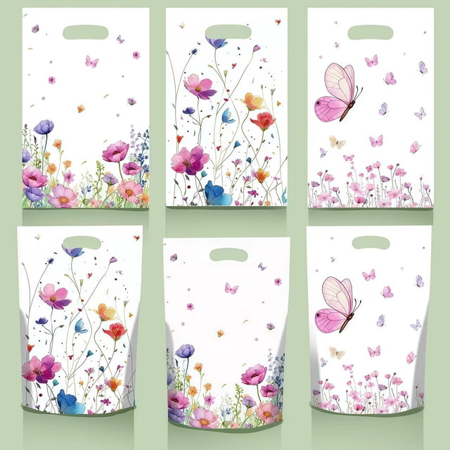 Fridja Home Essentials 25 Pcs Spring Floral Tote Bags Cute Spring Flower Canvas Tote BagsReusable Floral Print Tote Bags with HandlesSpring Gift Tote Bags for Women Girls Birthd