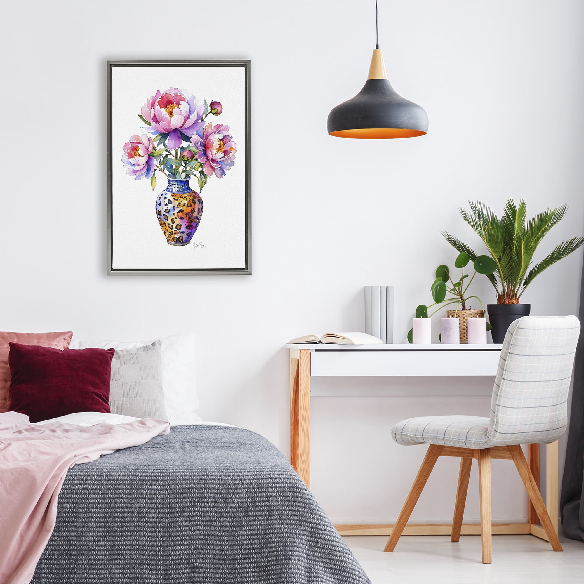 Stupell Industries Fierce Blooms Flower Vase Gray Framed Floater Canvas Wall Art, design by Shelly Craig