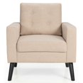 thumbnail image 2 of YYAo Accent Armchair, Single Sofa Chair, Mid-Century Upholstered Armchair Club Chair with Rubber Wood Legs-Beige, 2 of 9