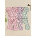thumbnail image 4 of Little Girl Summer Set Floral Print Short Sleeve Tops with Bell-Bottom Pants 2 Pcs Outfit, 4 of 10