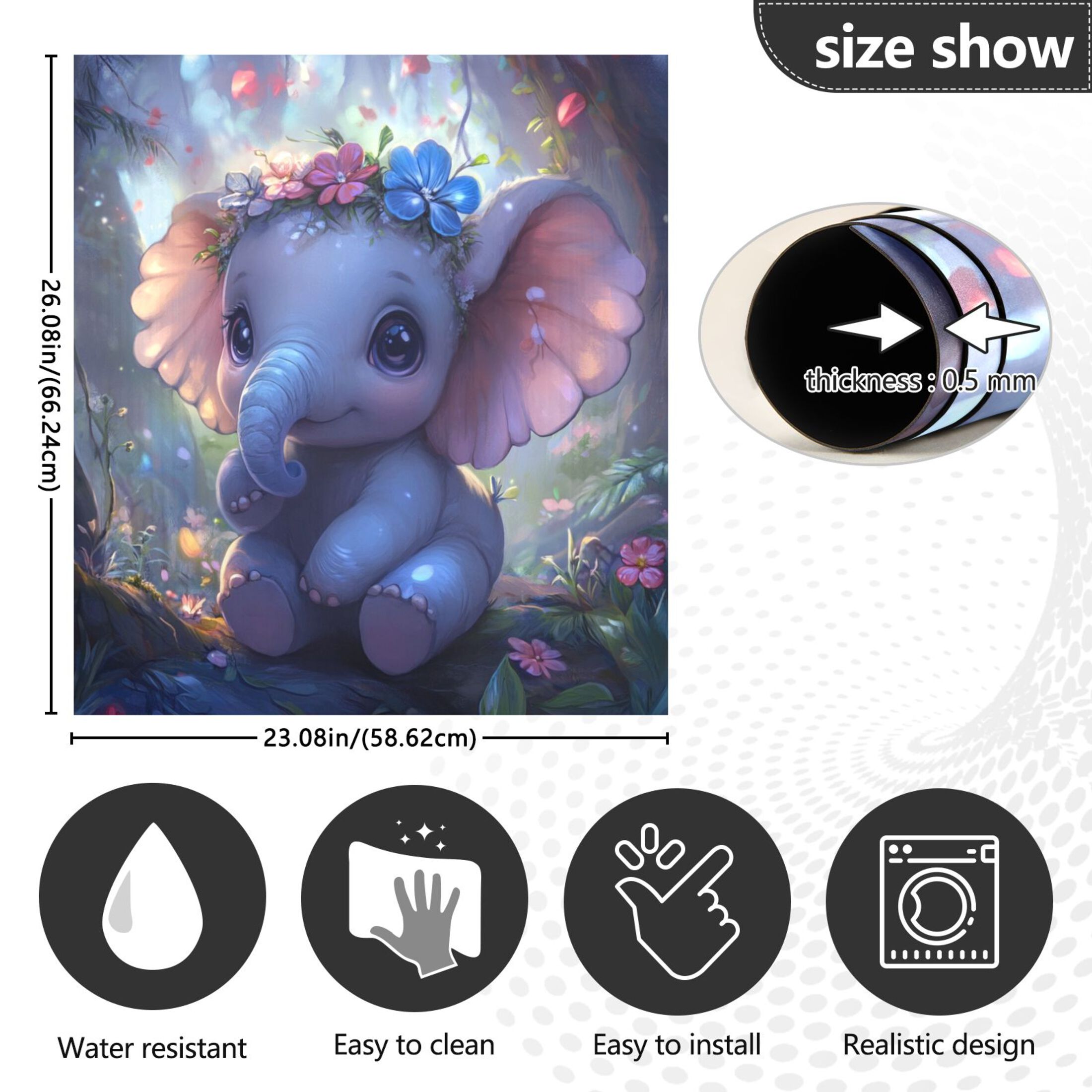 Dishwasher Magnetic Sticker 23x26 Inch Refrigerator Magnetic Sticker Washing Machine Magnetic Sticker Kitchen Panel Magnetic Sticker Home Decor Super Cute Elephant