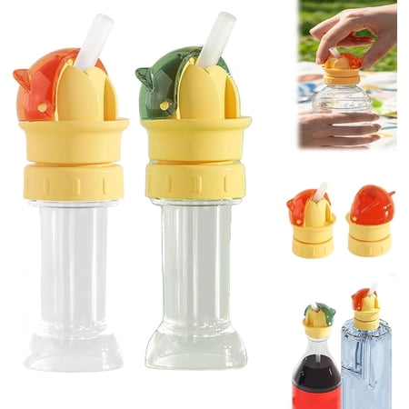 Qczoyp 2 Pack 2-in-1 Spill Proof Water Bottle Straw Lids, Universal Twist-On Reusable Bottle Cap with Straw, BPA-Free Leakproof Kids Drink Cover Fits Most Standard Bottle Mouths (Orange+Green)