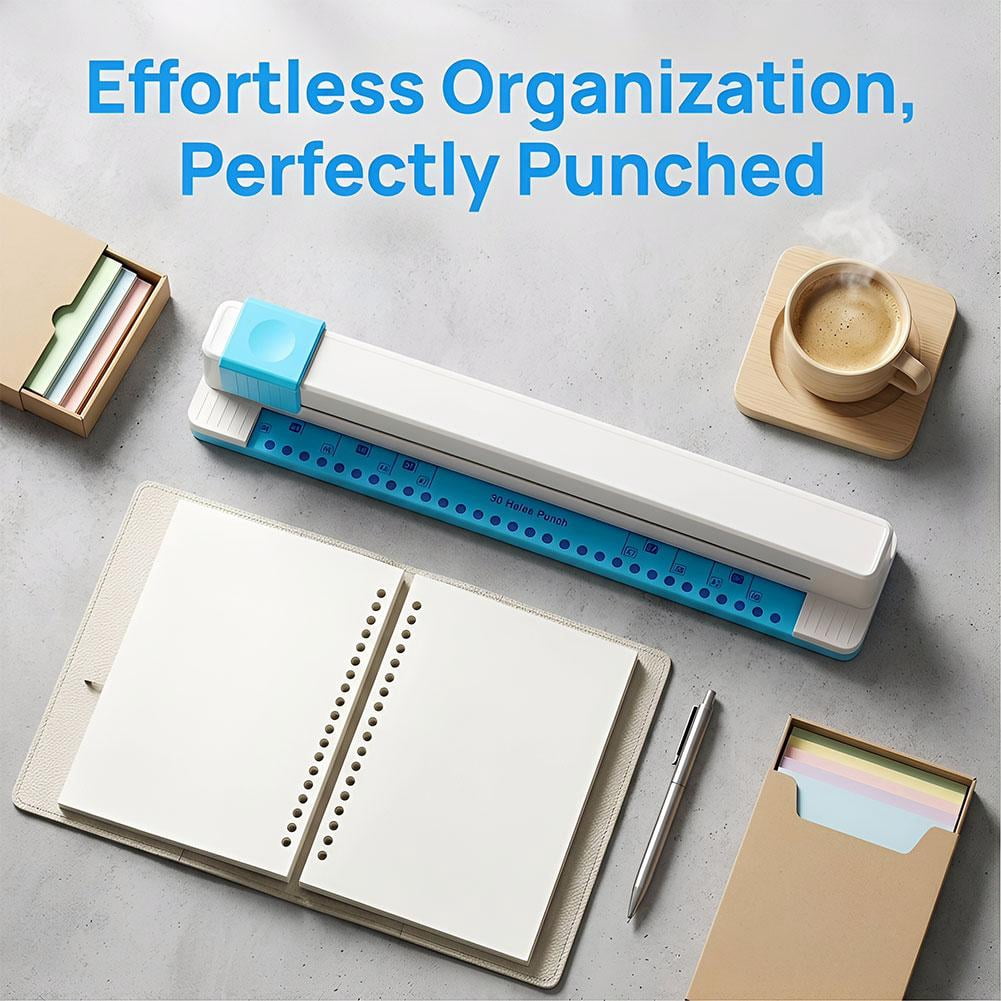 Professional 30-Hole Puncher for A4 Loose-Leaf Notebooks, Handheld Sliding Paper Hole Punch with Alignment Guide, Portable Binder Tool Used for B5 A5 DIY Journal & Office Filing - Type A