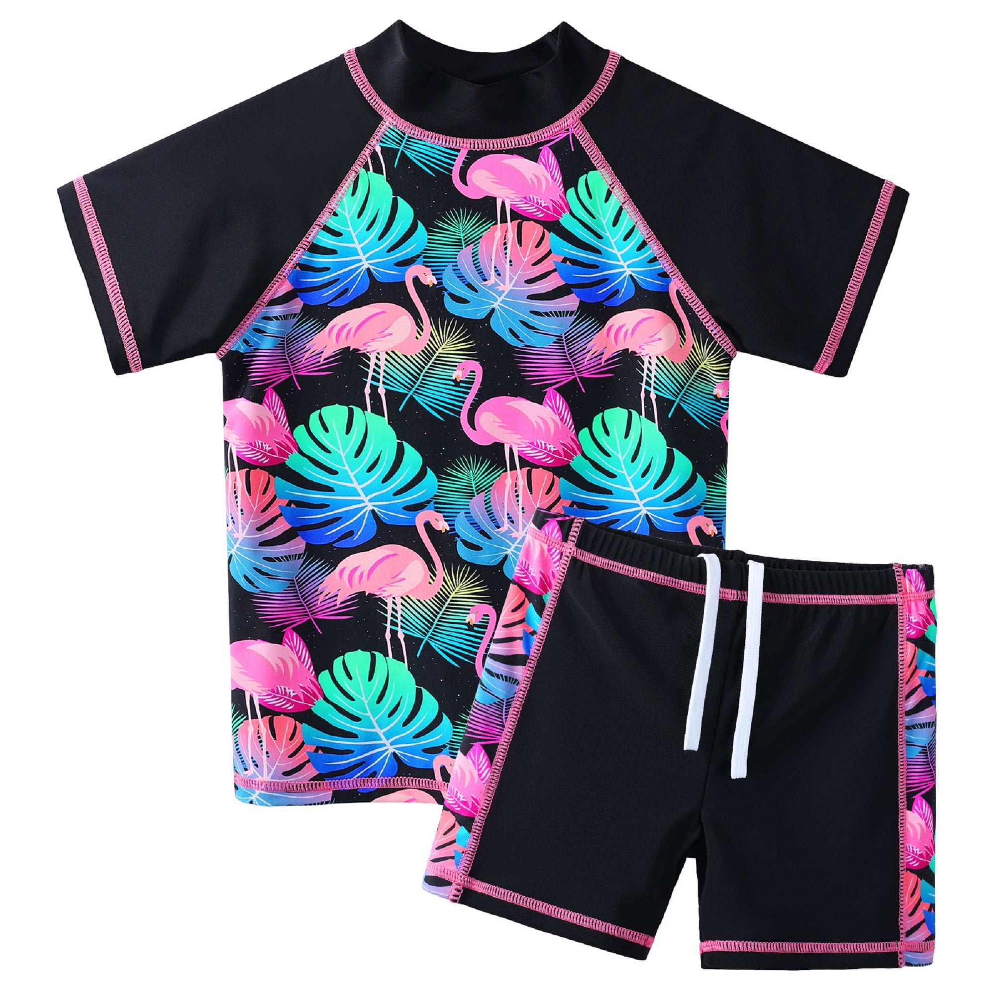 BAOHULU Girls Swimsuits Two Piece Rash Guard Set Floral UPF 50+ Bathing ...