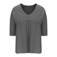 thumbnail image 6 of Olyvenn 3/4 Length Sleeve T-Shirt for Women Plus Size Fashion Ruffle Sleeve Pleated Top V Neck Solid T-Shirt Casual Loose Blouse Tops Gray M, 6 of 7
