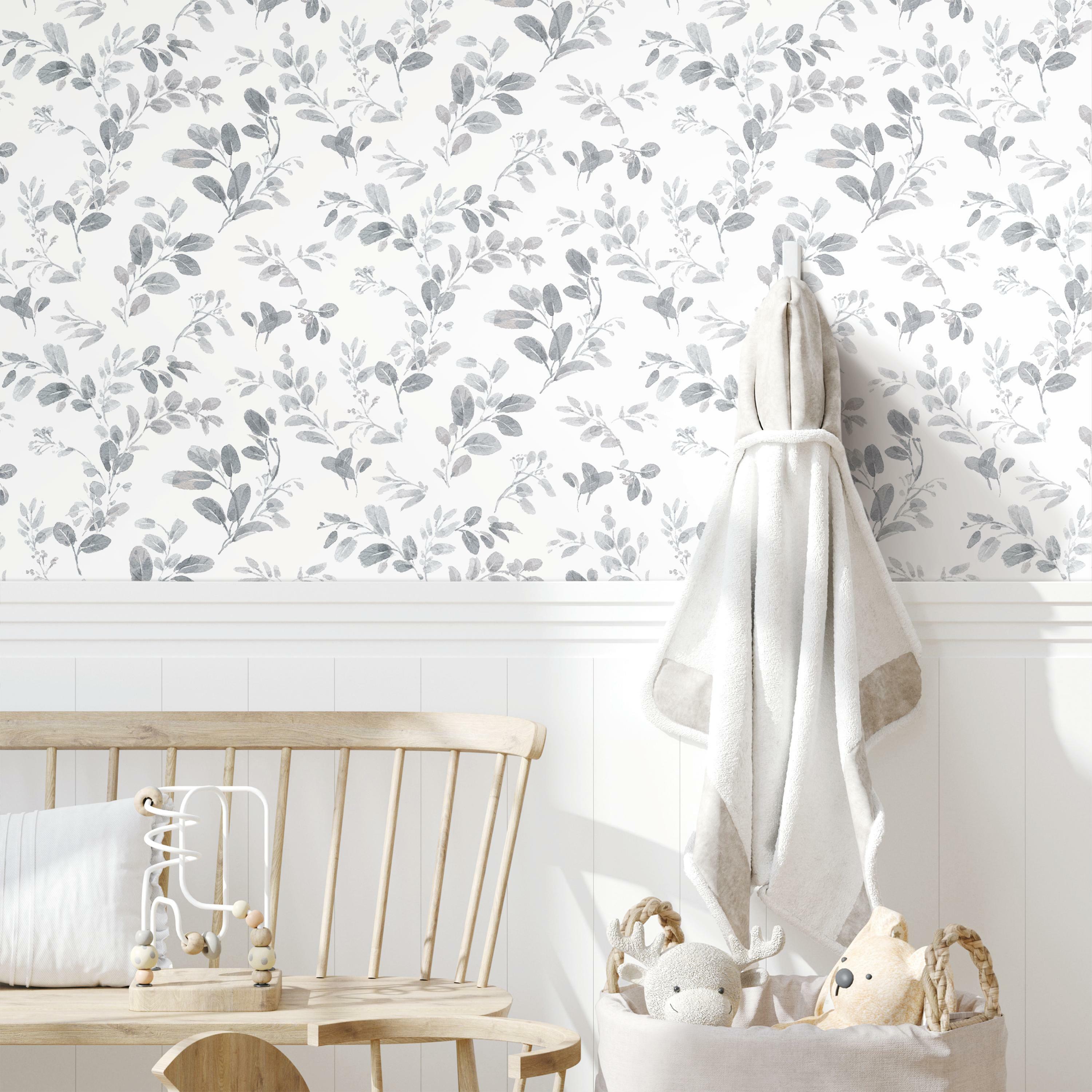RoomMates Gray, Lisa Audit Dancing Leaves Peel & Stick Wallpaper 20.5 inches