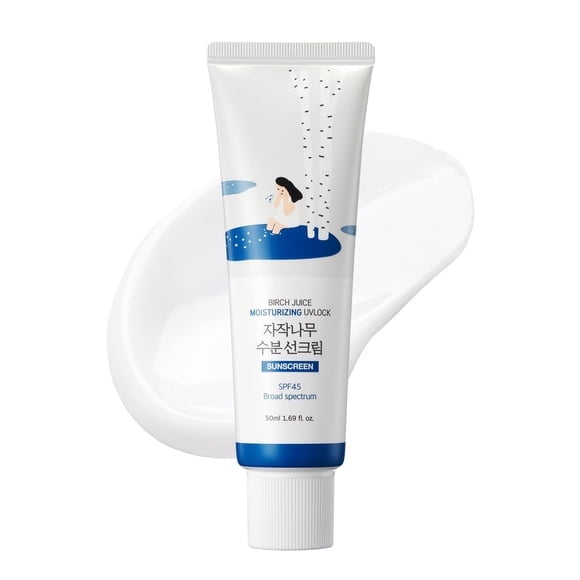 1 Pack of ROUND LAB Birch Juice Moisturizing UV LOCK SPF 45 1.69 Fl Oz Hydrating Lotion like Lightweight Glow Sunscreen for Sensit