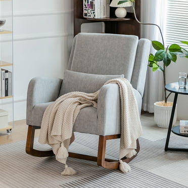 HARBOURSIDE Nursery Rocking Chair, Indoor Upholstered Rocking Chair for Living Room, Modern Glider Rocker Chair w/Pillow, High Back Padded Seat Side Armchair,Light Grey