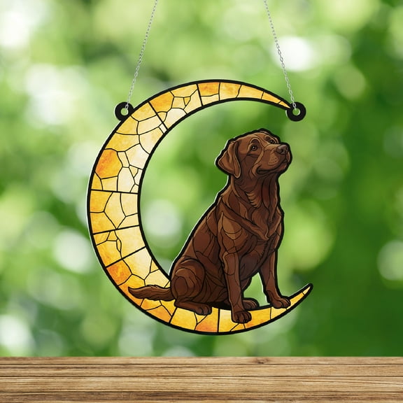 Lotusprinthandmade Chocolate Labrador Dog Custom Shape Window Hanging Acrylic Ornament (4x4), chocolate lab ornament, labrador window hanging