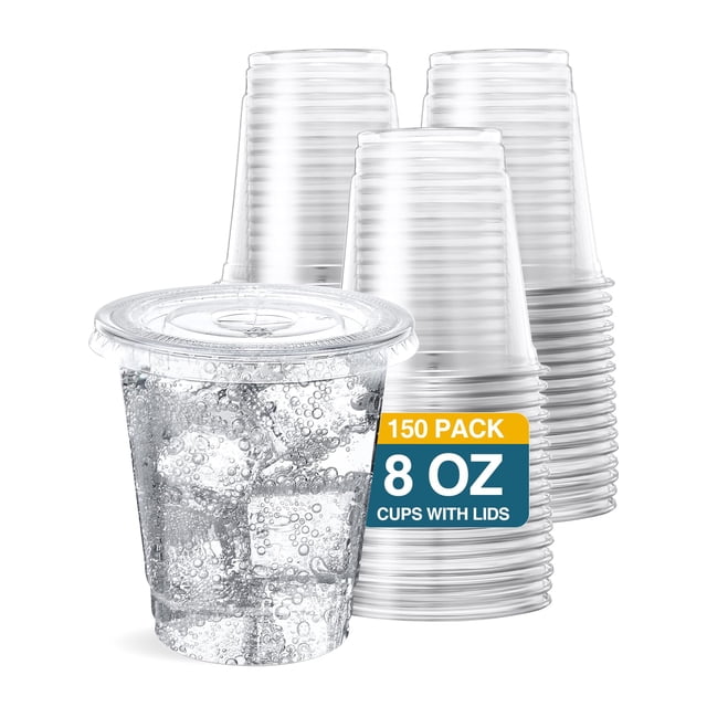 Vasos de plástico desechables SHOPDAY de 8 onzas con tapas, paquete de 150