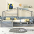 thumbnail image 2 of Bellemave House Bed Double Twin Beds, Wood L-Shape Twin Bed with 3 Storage Drawers, Montessori Bed with Roof and Fencefor Toddler Kids Girls Boys (Gray), 2 of 8