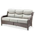 thumbnail image 3 of POCASSY 6 Inch Thick Cushion High Back Outdoor Wicker Patio Sofa, All Weather Brown Wicker Furniture 3-Seater Sofa Patio Couch for Porch in Beige, 3 of 9