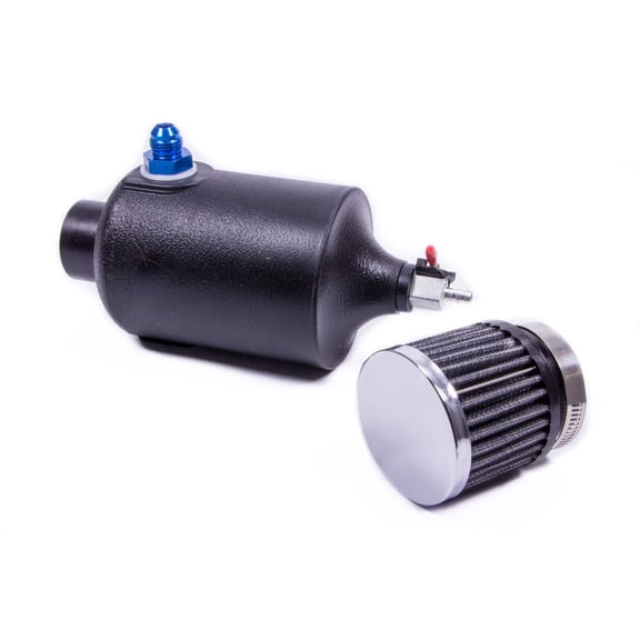 Jaz Products 605-825-01 Breather Tank - 4in Dia x 12in Tall - 8AN Inlet - Ball Valve Drain - Breather Included - Plastic - Black - Each