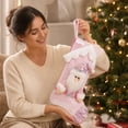 thumbnail image 4 of Large Pink Christmas Stocking with 3D Plush Santa Claus Figure, 16.54in Xmas Hanging Ornament Shiny Gift Bag with Rope for Holiday and Party, 4 of 4