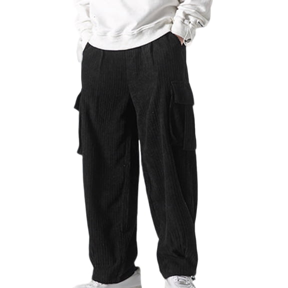 Men's Corduroy Cargo Pants Loose Fit Drawstring Waist Streetwear Trousers