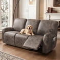 thumbnail image 4 of Leather Look Recliner Couch Cover, 8-Pieces Stretch Recliner Sofa Covers, Soft Reclining Slipcover, Washable Furniture Protector for Pets (3 Seater, Dark Brown), 4 of 7