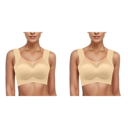 Wijhcboe 2 Pack Women s Women Bras Wireless Full Coverage Comfortable And Sexy Sports Compression Bra for Women Gathering Thin Bra And Tank Top Style Underwear Without Steel Rings Packs of Bras Comp
