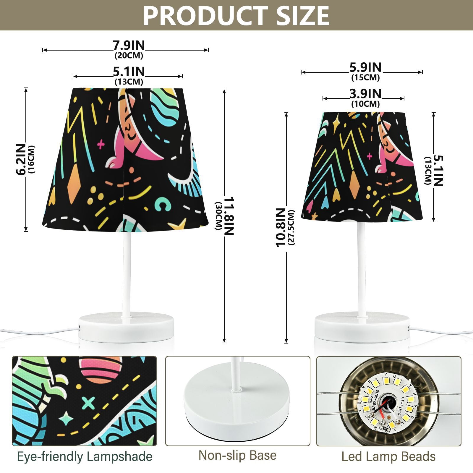 Cute Colorful Line Dinosaurs LED Desk Lamp Table Lamp USB Bedside Nightstand Small Lamp for Bedroom Living Room Kids Room
