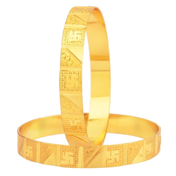 Efulgenz Indian Bangle Set Gold Tone Plain Glossy Engraved Bracelet Bangle Jewelry for Women, (2 Pcs) Size-2.4