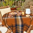 thumbnail image 4 of Orange Plaid 60 inch Round Tablecloth Yellow Buffalo Plaid Circle Tablecloths Fall Autumn Circular Table Cloth Polyester for Festive Kitchen Holiday Decor, 4 of 6