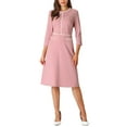 thumbnail image 2 of INSPIRE CHIC Edition Women's A-Line Dress Contrast Color Wear-to-Work Tweed Trim Dresses M Pink, 2 of 5