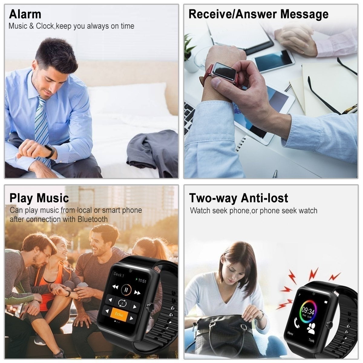 Latest Multilingual Bluetooth Touch Screen Smart Watch GT08 Wristwatch Compatible with Samsung Xiaomi Huaiwei.Android Smartphones Walmart